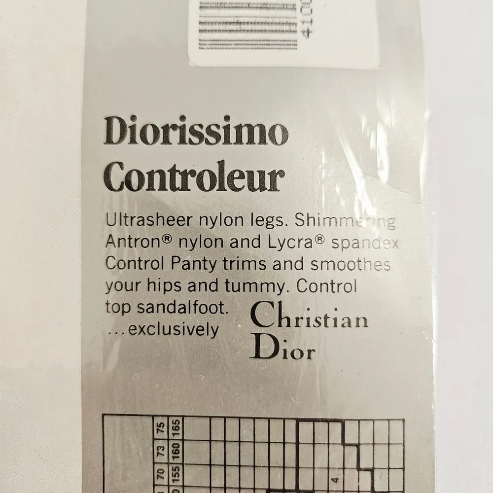 Vintage Christian Dior Control Top UltraSheer Sandalfoot Pantyhose Jet Black 3